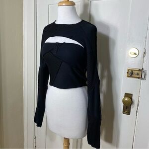 UO Urban Outfitters BDG Black Knit Ribbed Asymmetrical Cut Out Long Sleeve Top M